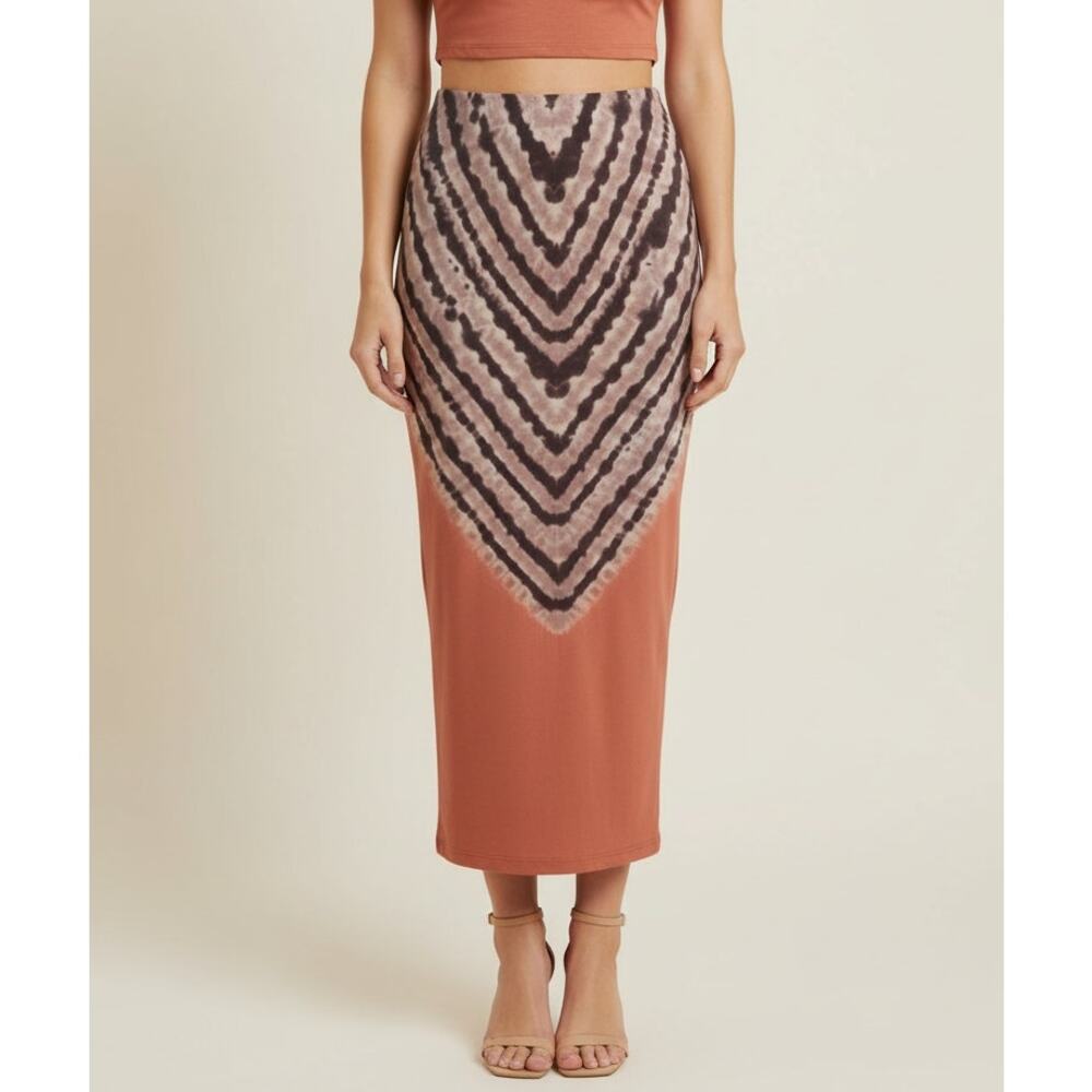 AFRM Rust Orange Chevron-Print Pencil Skirt